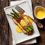Roasted Asparagus and Prosciutto Crostini with Fontina Cheese Sauce