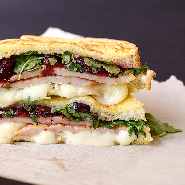 Monte Cristo Sandwich Muskoka Style: Peameal Bacon, Cranberry Sauce, Arugula and Brie cheese
