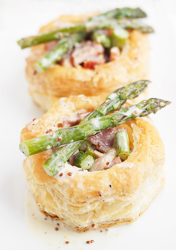 Ham and Asparagus Vol au Vent with a Creamy and Grainy Mustard Sauce