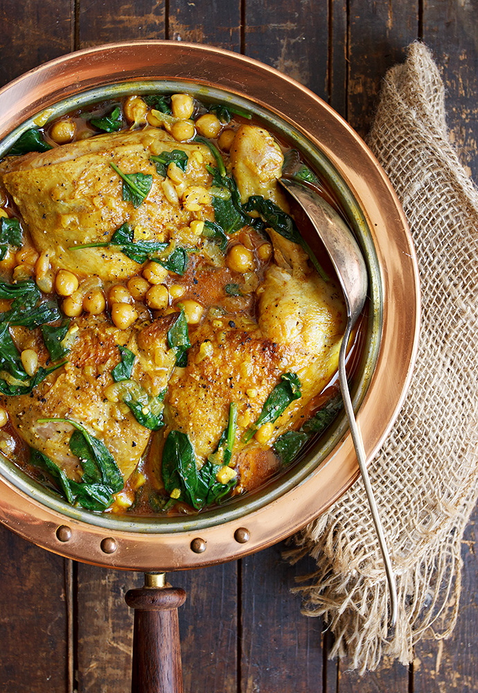 IndianSpiced Chicken with Chickpeas and Spinach