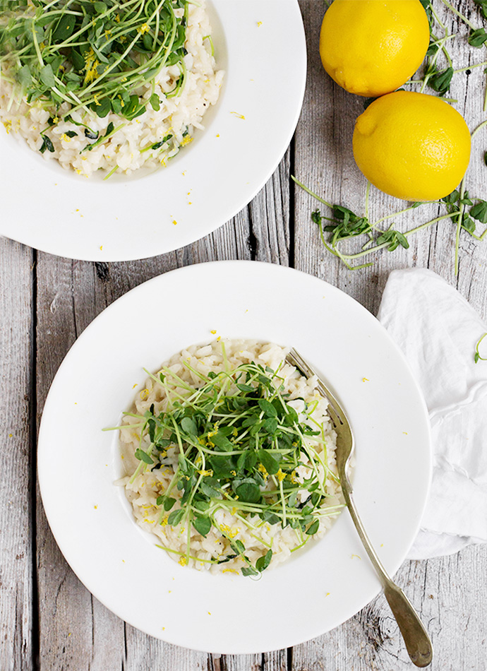 Lemon Risotto with Pea Shoots - Seasons and Suppers
