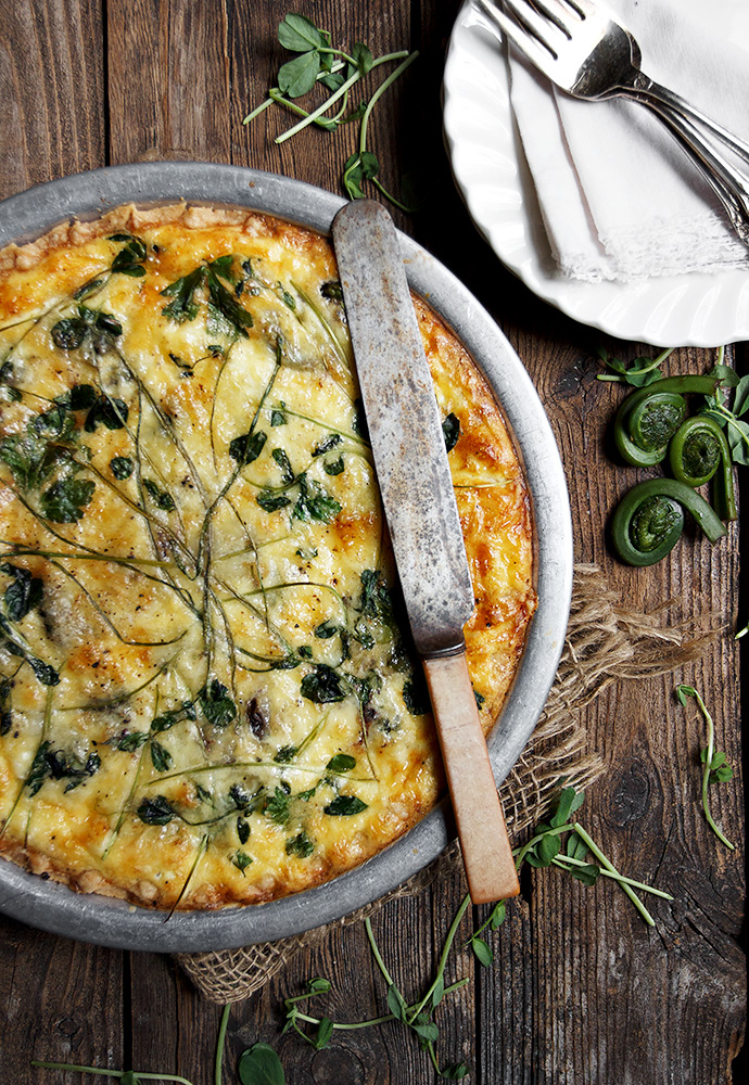 Spring Fiddlehead and Herb Quiche