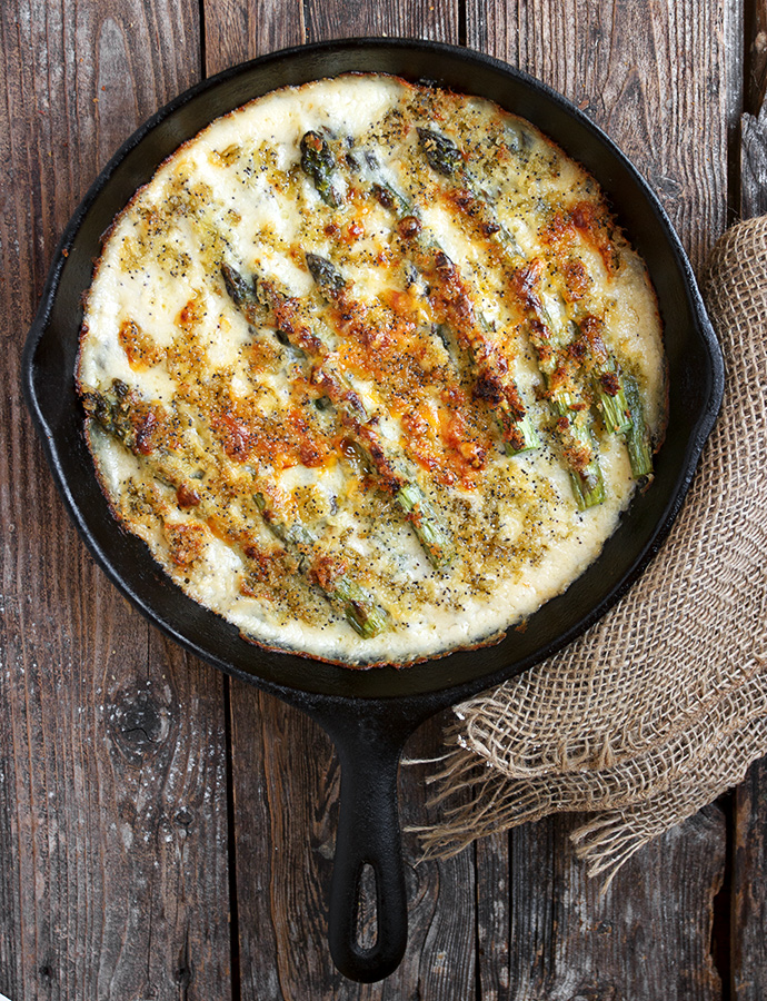Skillet Baked Asparagus with Cheese Sauce Seasons and Suppers