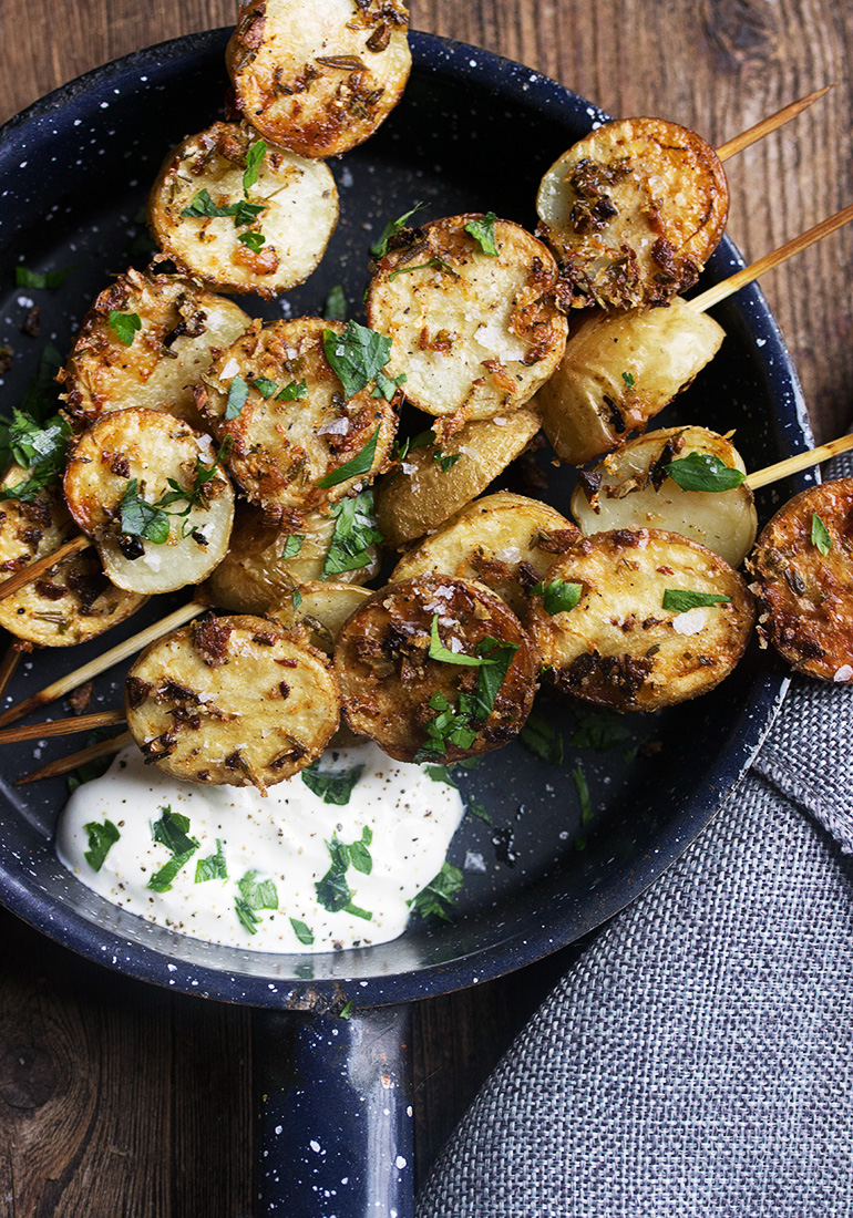 Herb and Garlic Roasted Potato Skewers