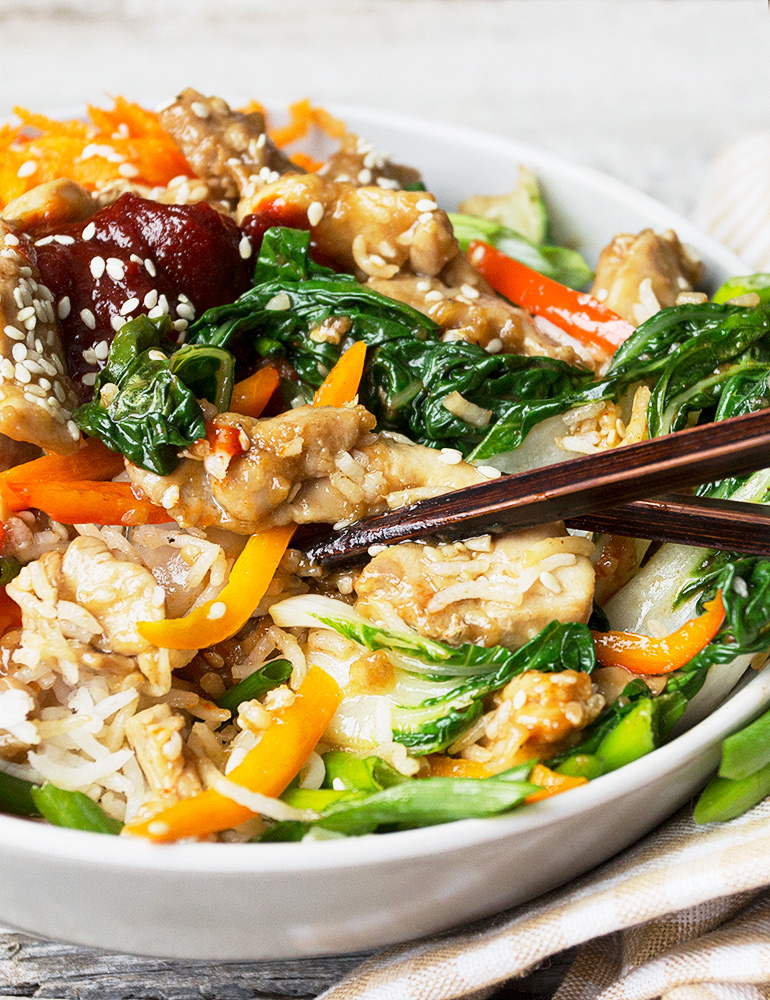 Fast and Easy Sesame Chicken Bibimbap