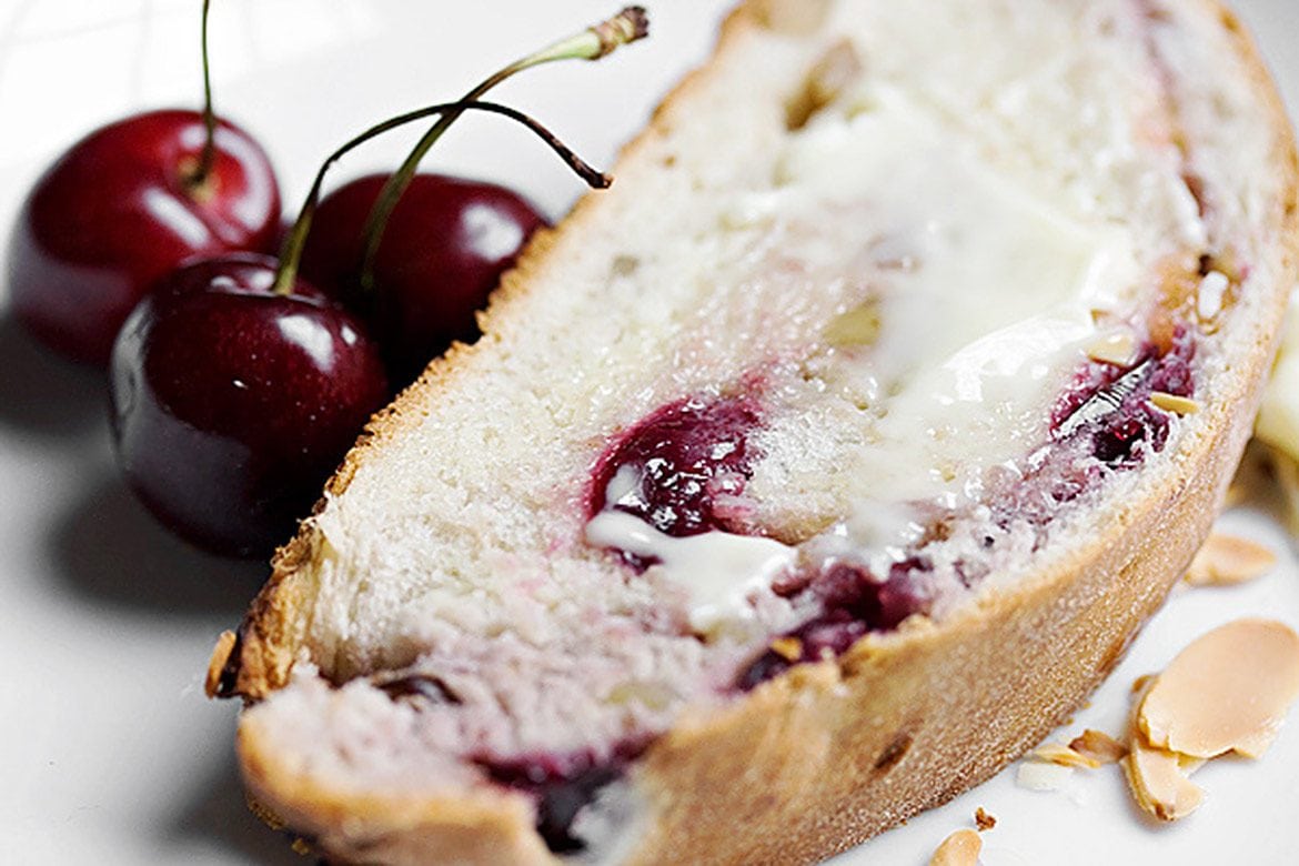 Fresh Sweet Cherry Yeast Bread with Cream Cheese Topping