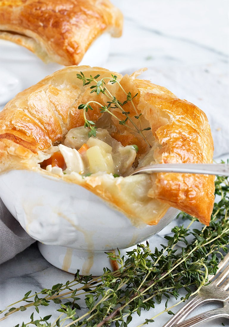 Individual Chicken Pot Pie with Puff Pastry Crust