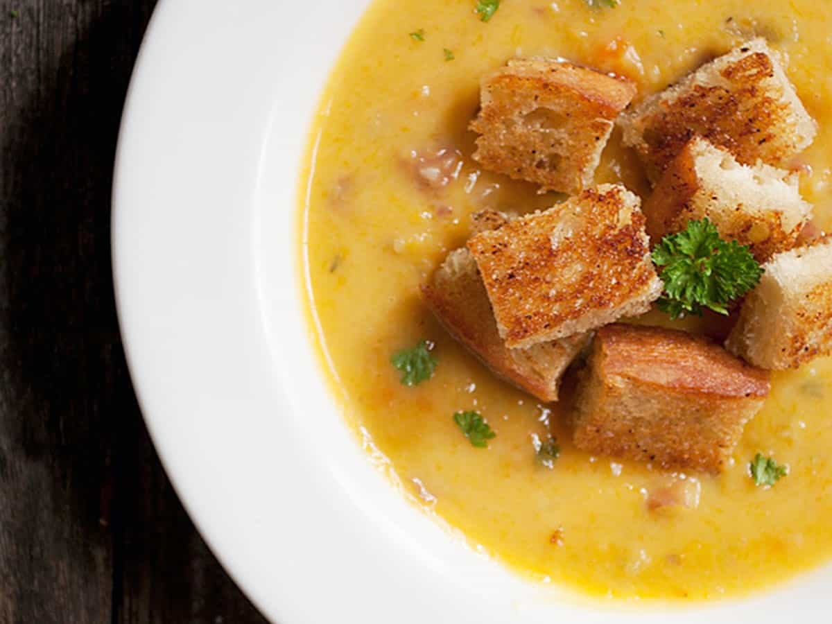 butternut soup with bacon croutons