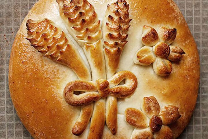 Bulgarian Christmas bread on parchment paper