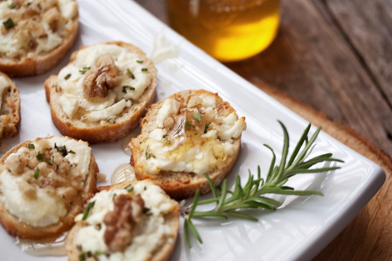 Goat Cheese, Walnut and Honey Crostini Appetizers