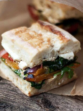 pressed roasted vegetable sandwiches on paper