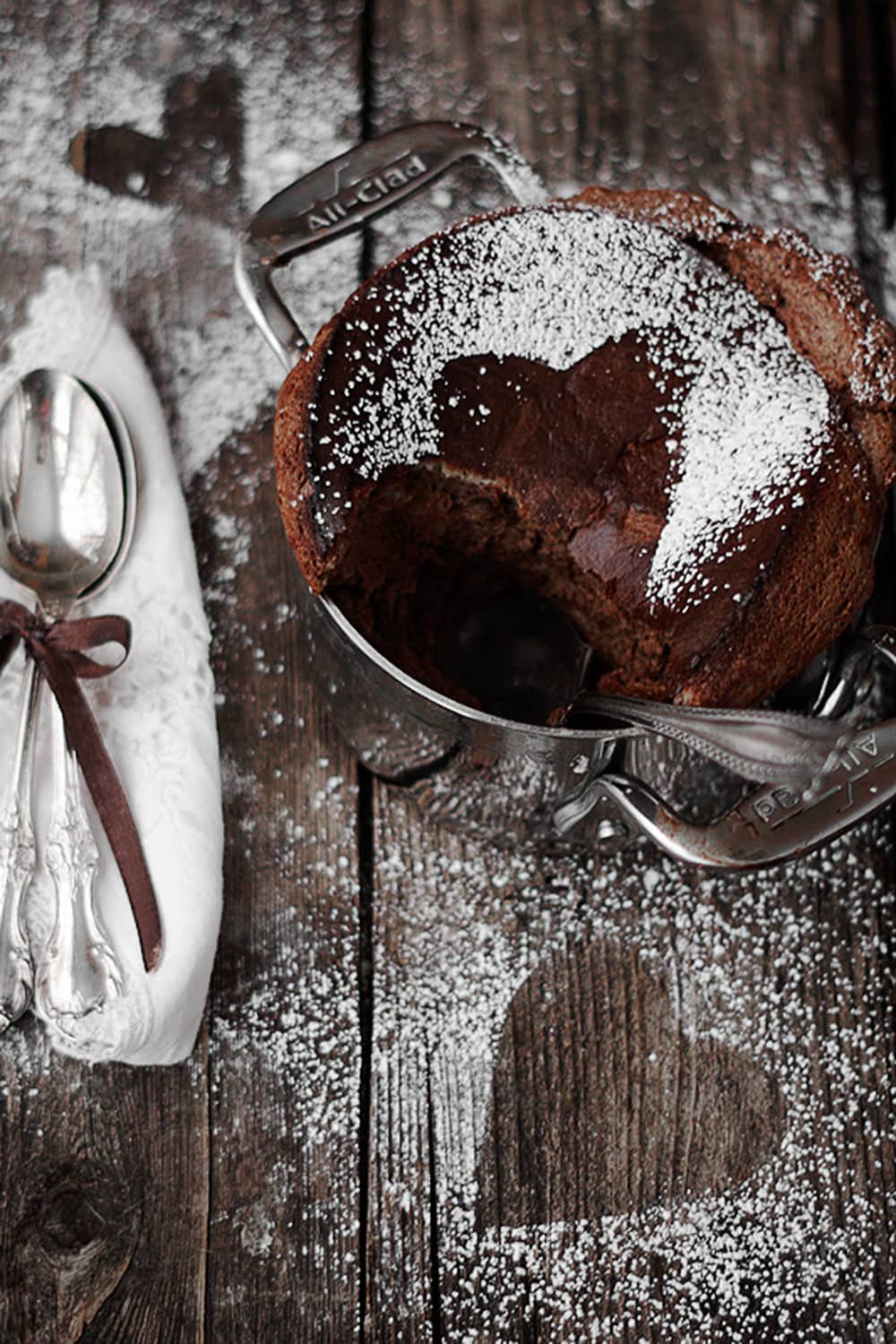 chocolate souffle with some spooned out