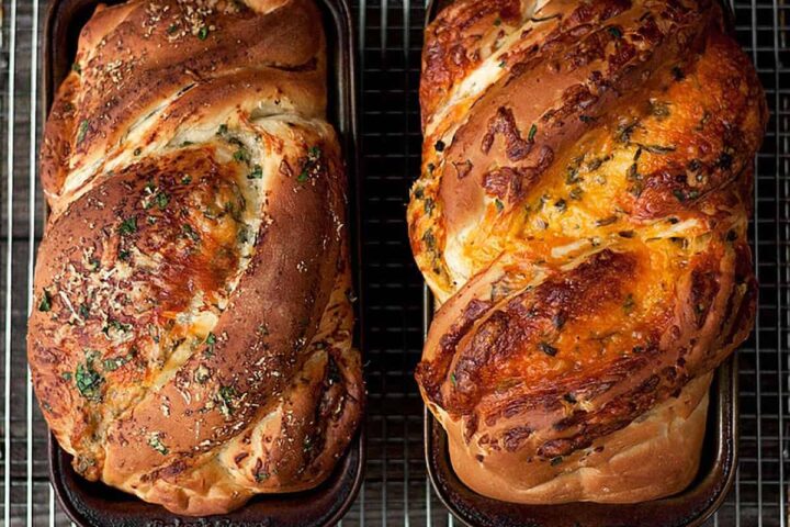 homemade cheese bread in loaf pans