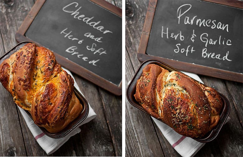 photo collage of two variations of homemade cheese bread