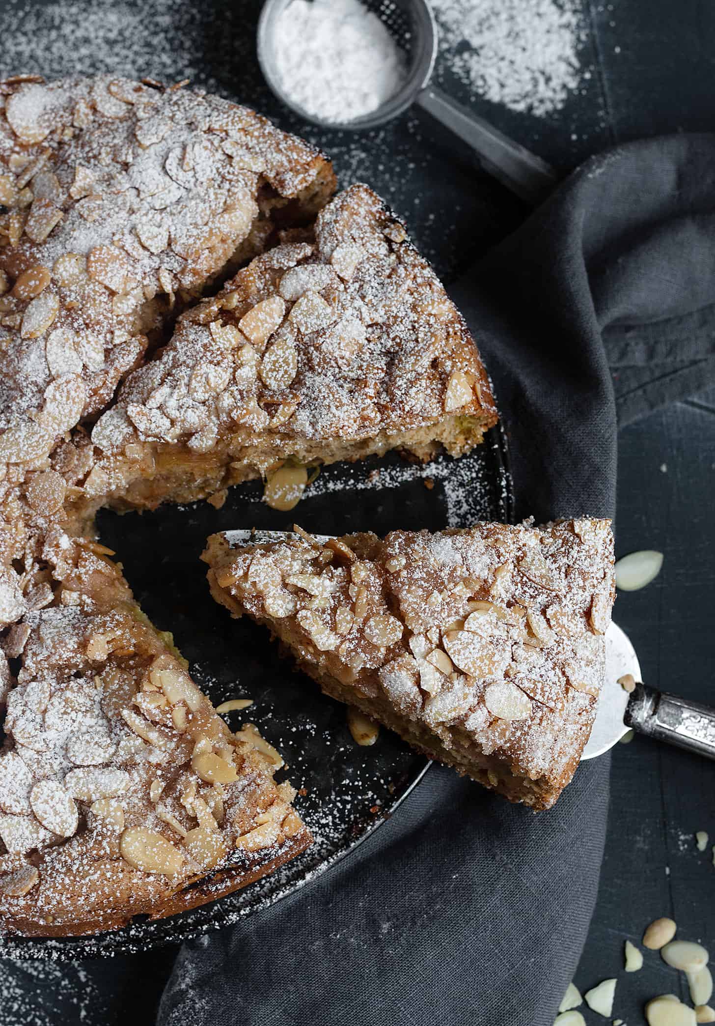 rhubarb sour cream cake sliced