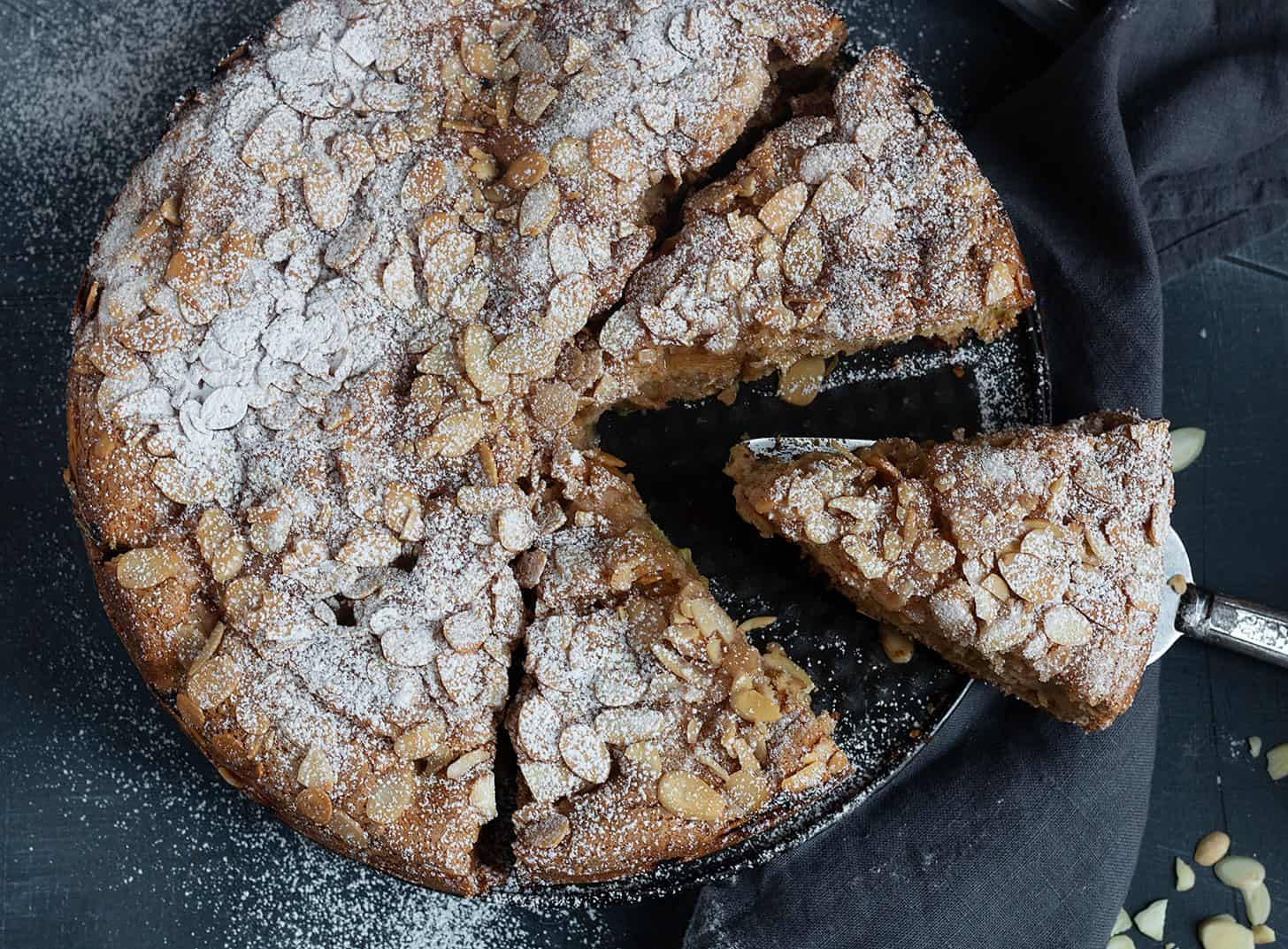 rhubarb sour cream cake sliced