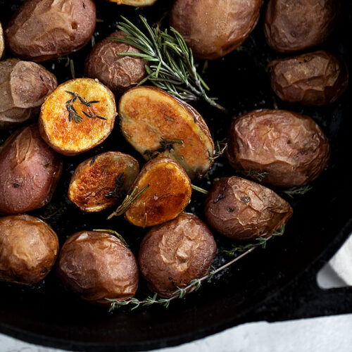 Crispy Skillet Roasted Mini Potatoes with Rosemary