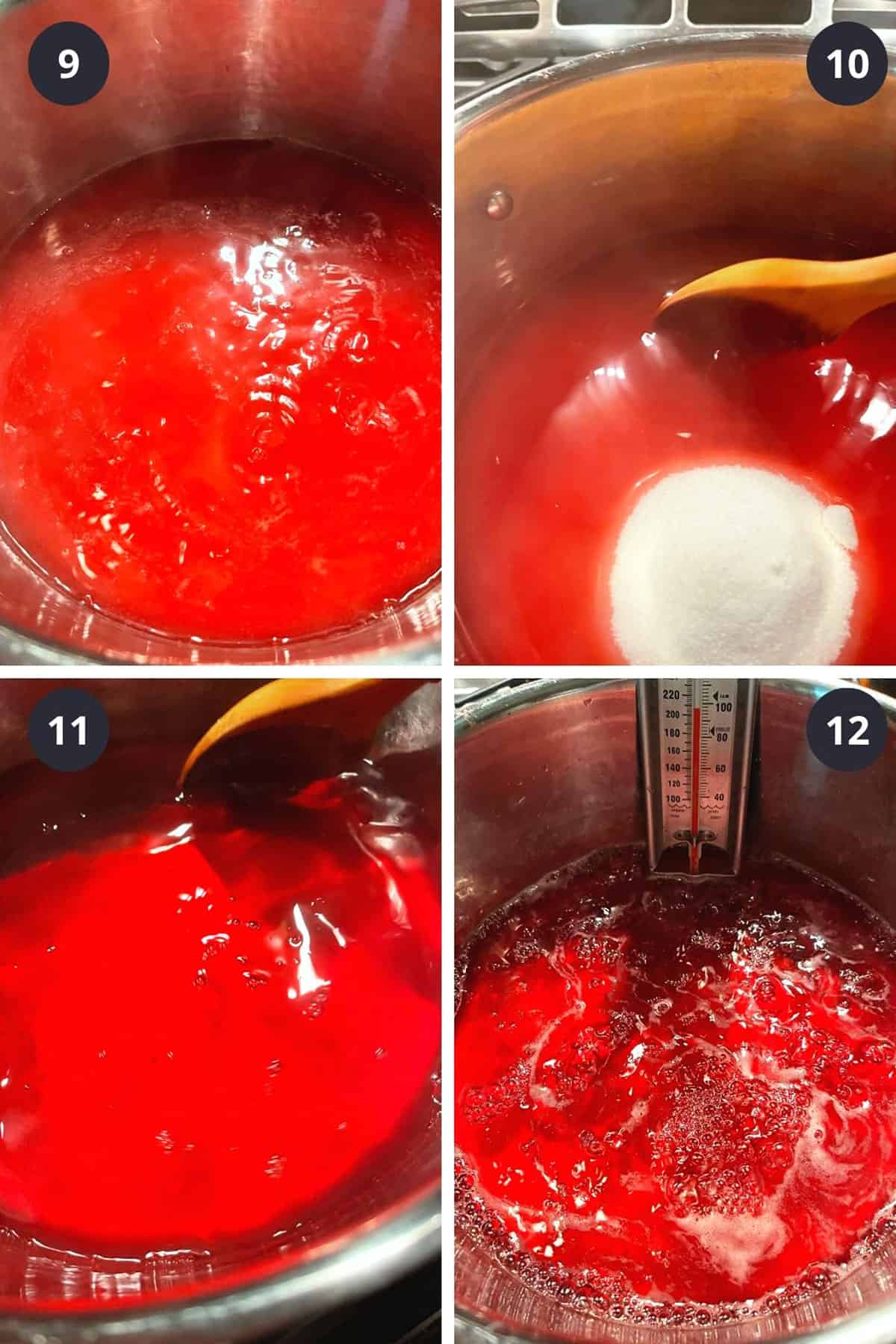 photo collage of steps to make crab apple jelly 3