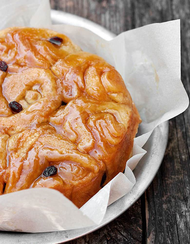 homemade honey buns in baking tray