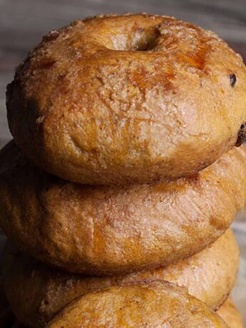 pumpkin spice bagels stacked