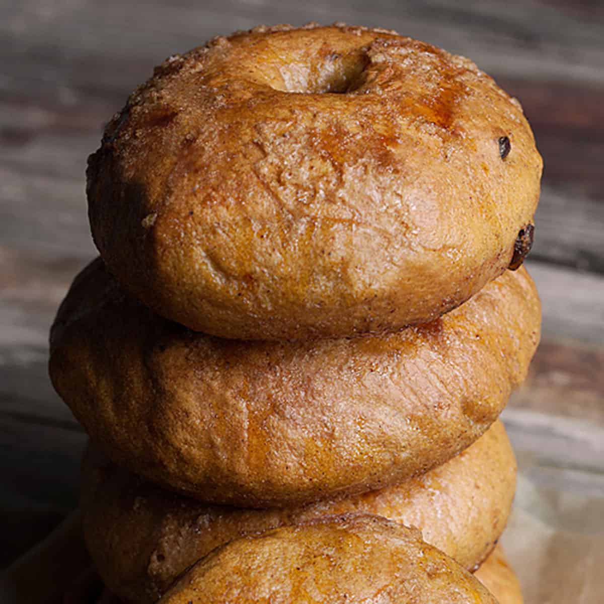 pumpkin spice bagels stacked