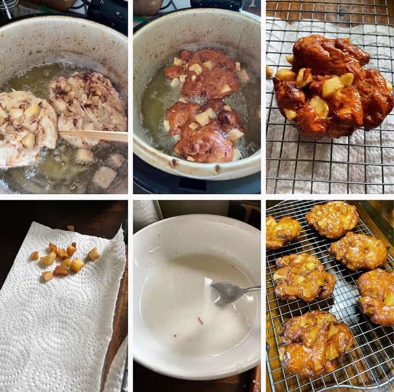 photo collage of steps to make apple fritters 5