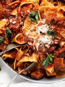 beef ragu sauce on pappardelle