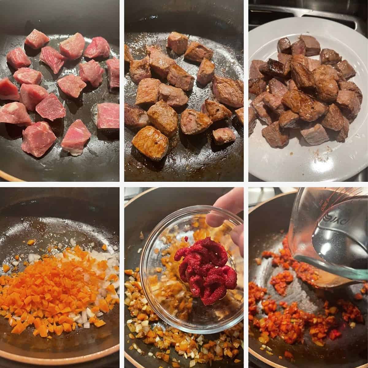 photo collage of steps to make beef ragu 3