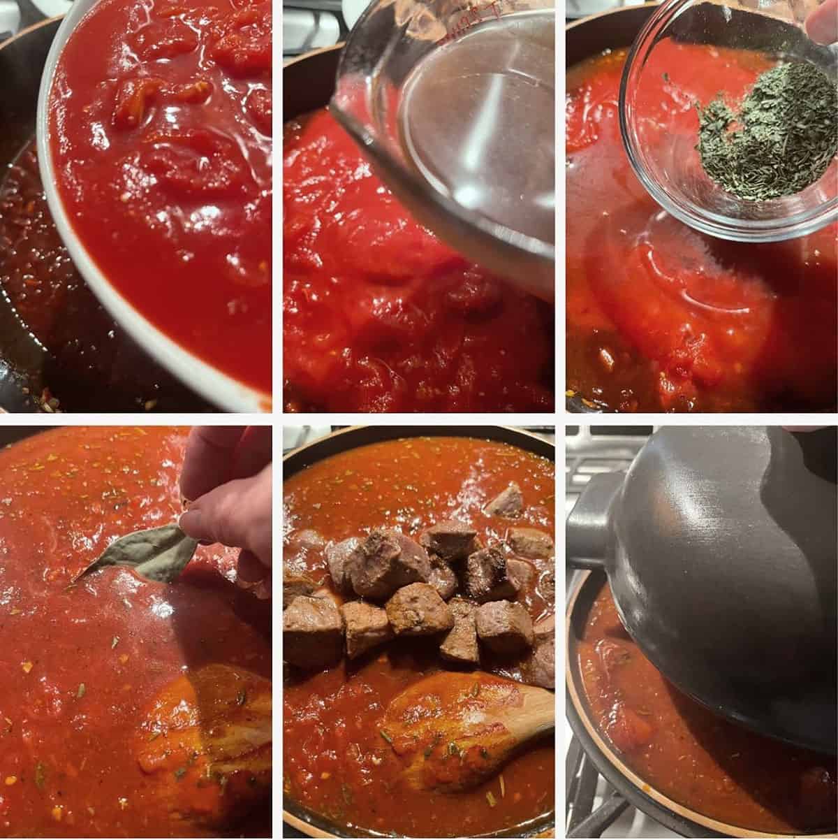 photo collage of steps to make beef ragu 3