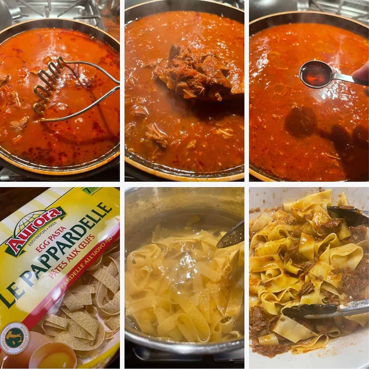 photo collage of steps to make beef ragu 3