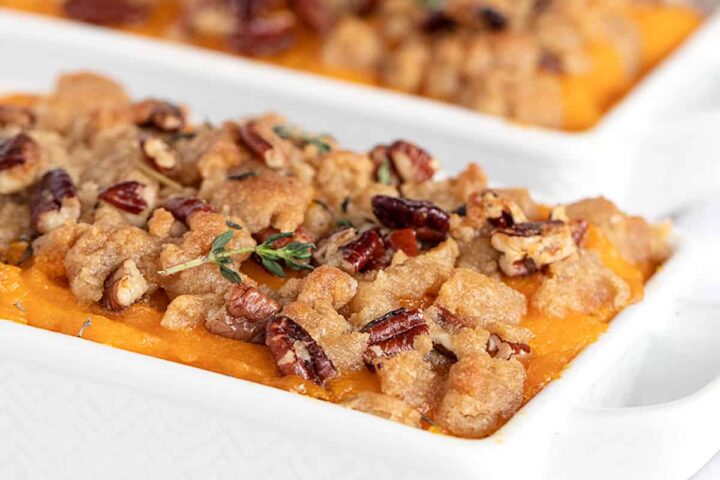 roasted butternut squash casserole in dishes