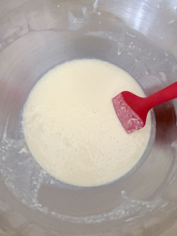 Finished batter in the mixing bowl.