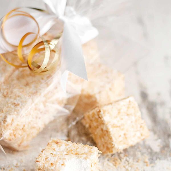 coconut marshmallows in plastic gift bag