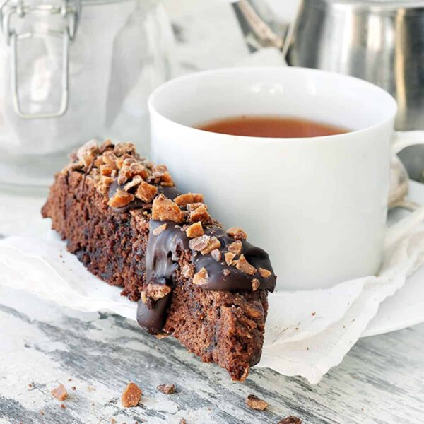 double chocolate biscotti with tea