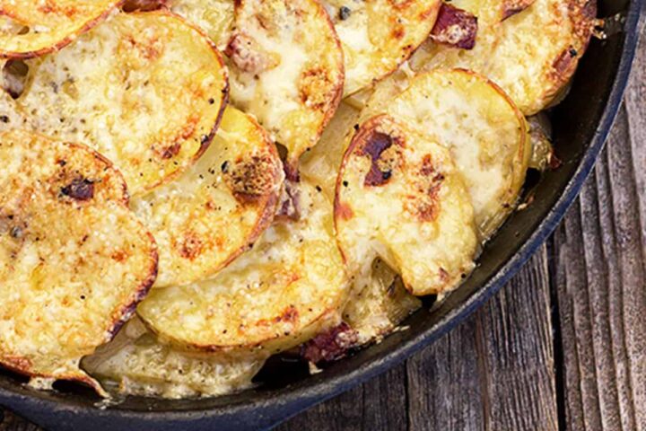 pan haggerty potatoes in cast iron skillet