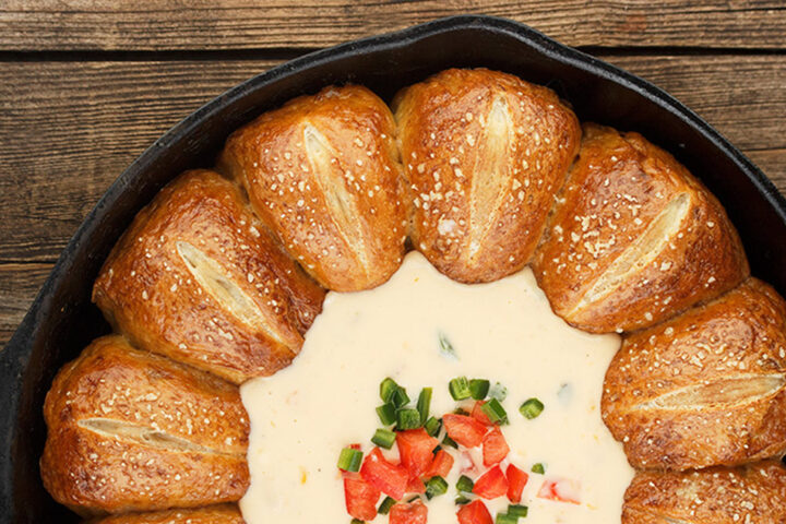 Skillet Pretzel Rolls with Mexican Cheese Dip