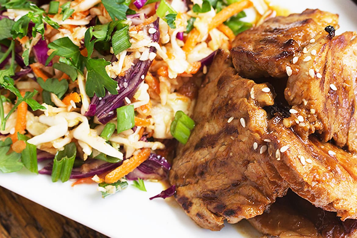 Spicy Grilled Korean Pork Tenderloin with Asian Slaw