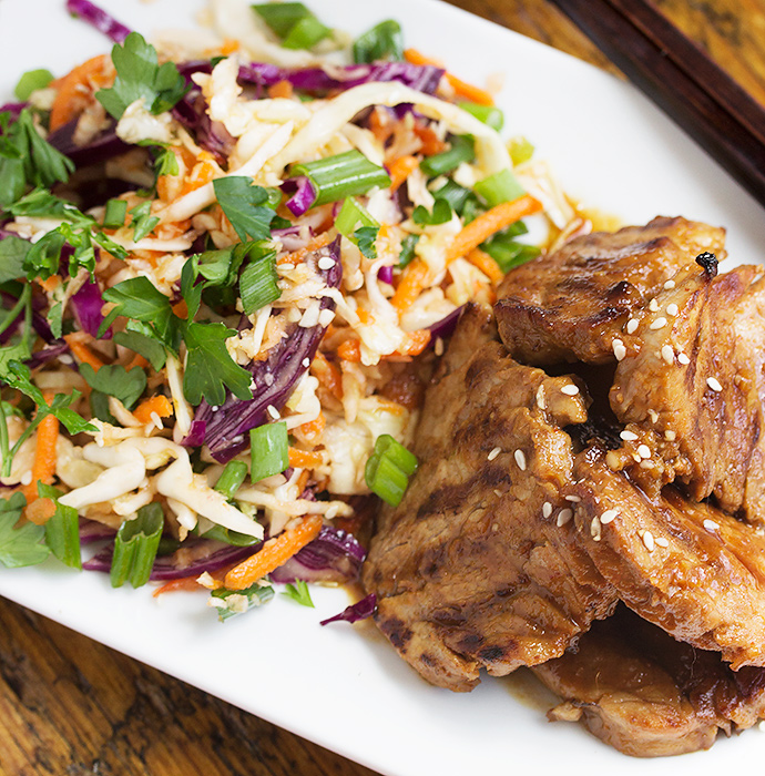 Spicy Korean Grilled Pork with Asian Slaw