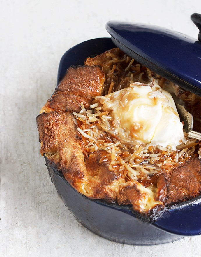 Banana Bread Pudding with Coconut Caramel Sauce