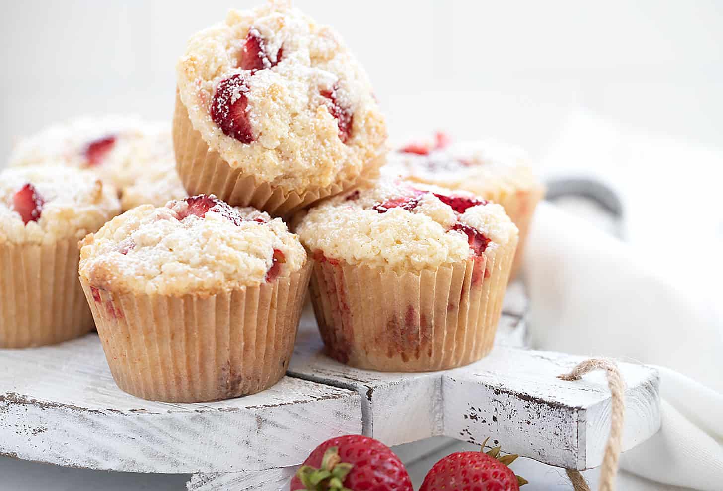 strawberry shortcake muffins on serving board