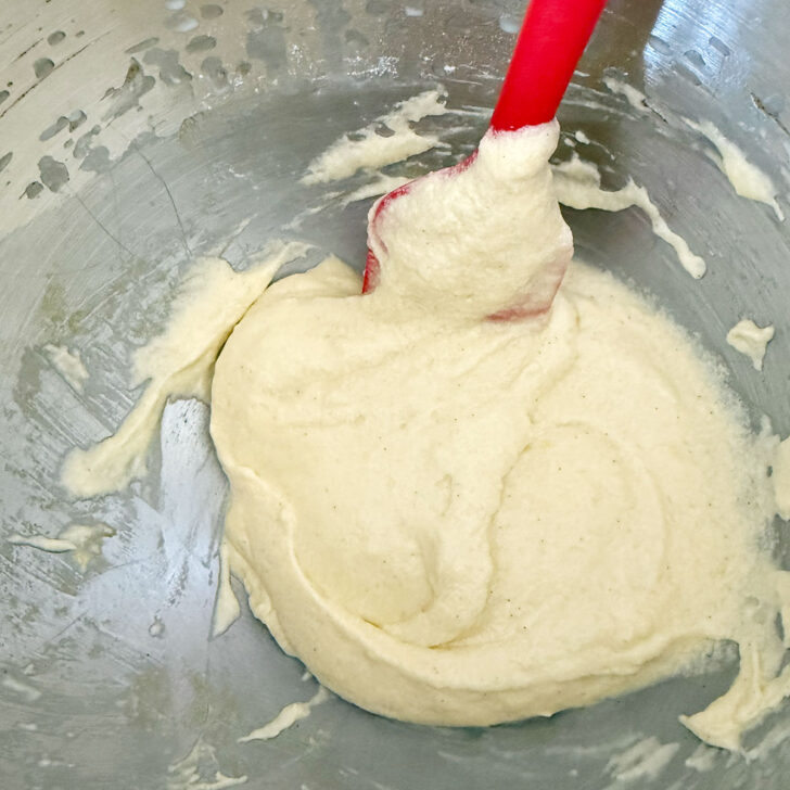 Finished batter in the mixing bowl.