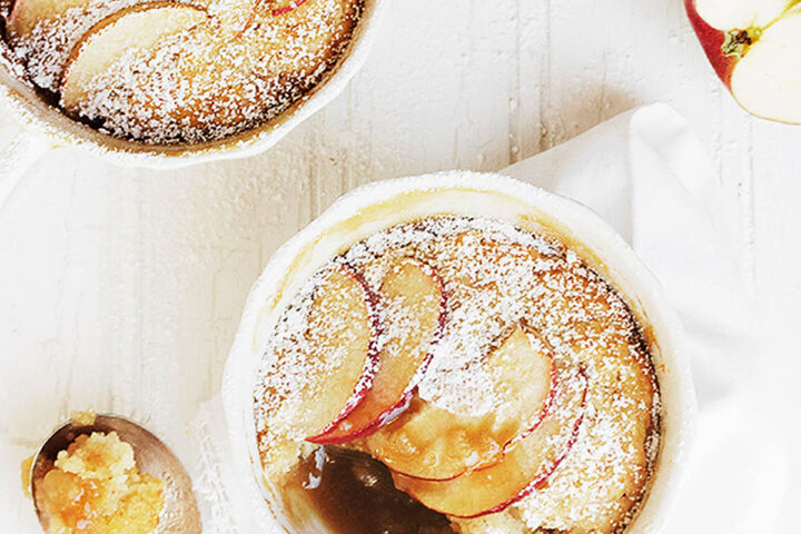 caramel apple pudding cake in small bowls