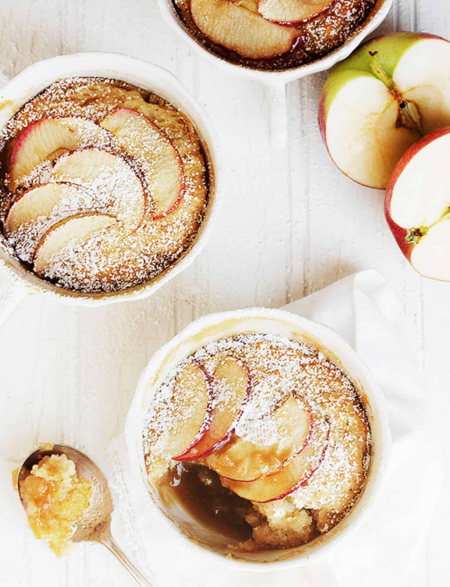 caramel apple pudding cake in small bowls
