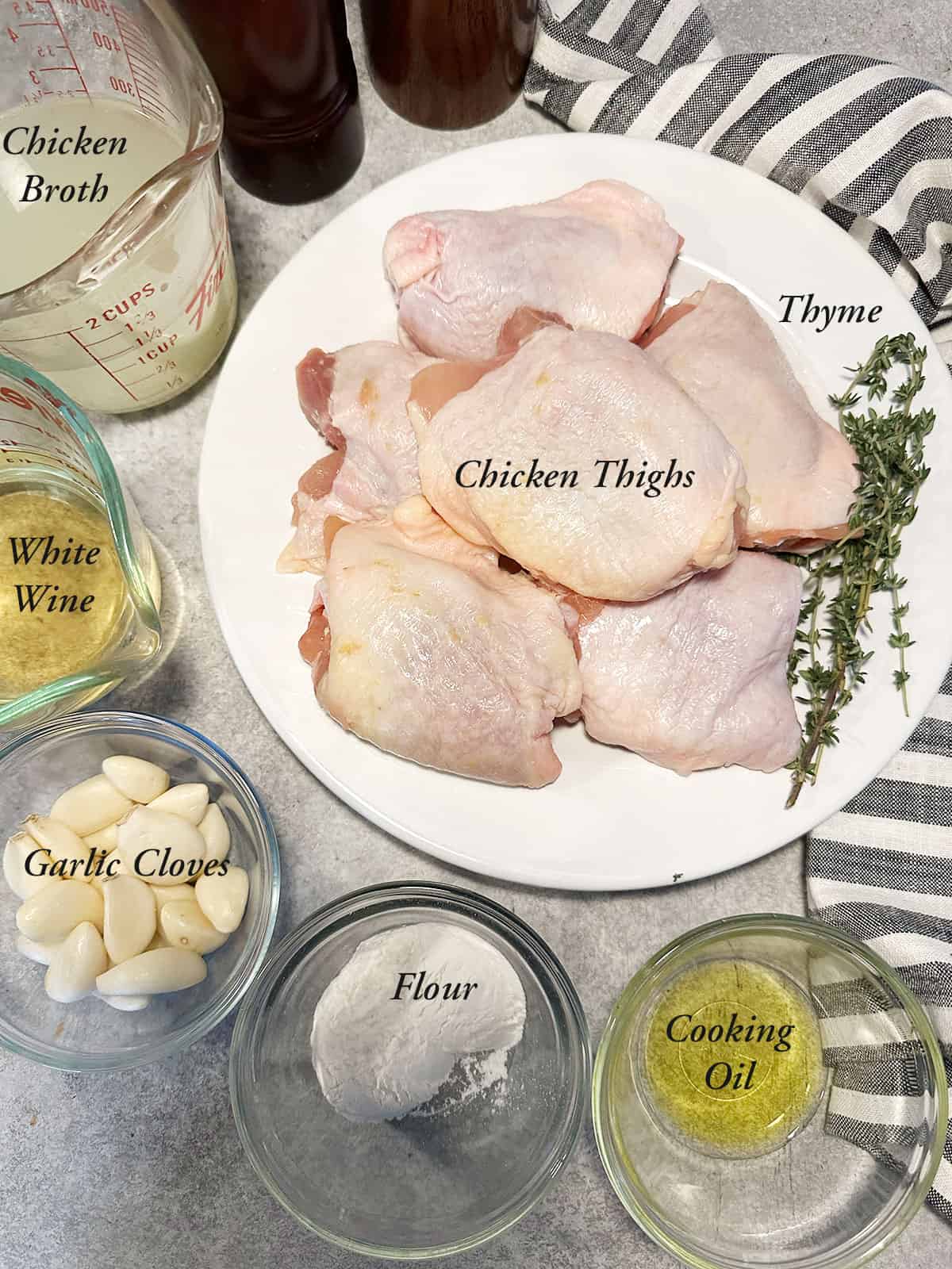 Ingredients to make rustic garlic chicken and gravy.