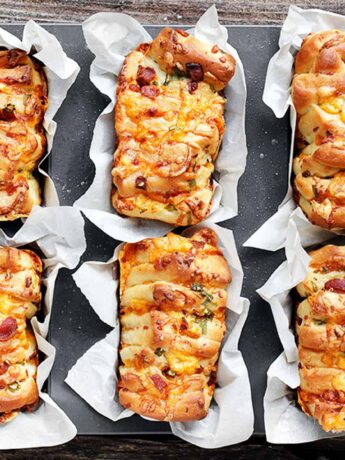 loaded baked potato pull apart loaves in pan