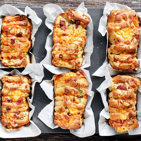 loaded baked potato pull apart loaves in pan
