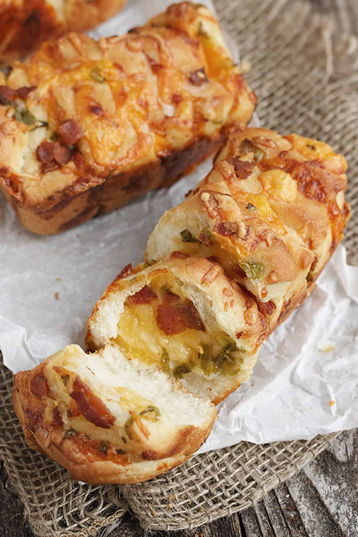 loaded baked potato pull apart loaves in pan