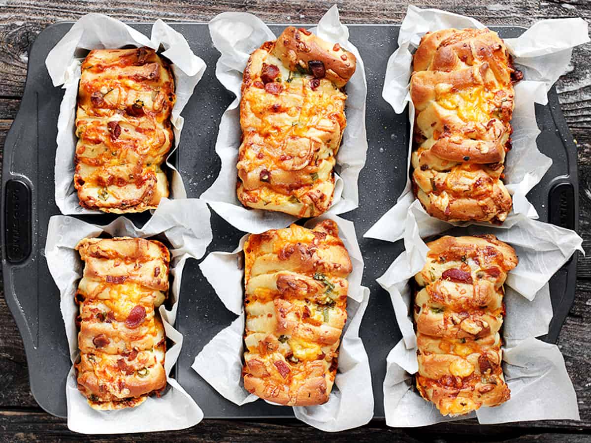 loaded baked potato pull apart loaves in pan