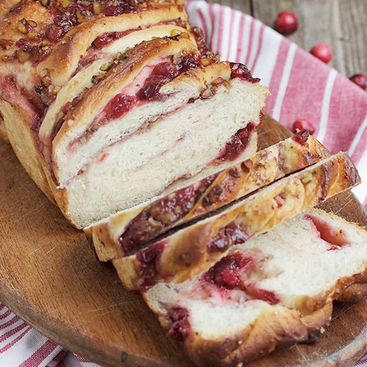 cranberry walnut swirl bread sliced