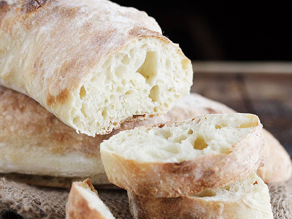 homemade ciabatta bread sliced